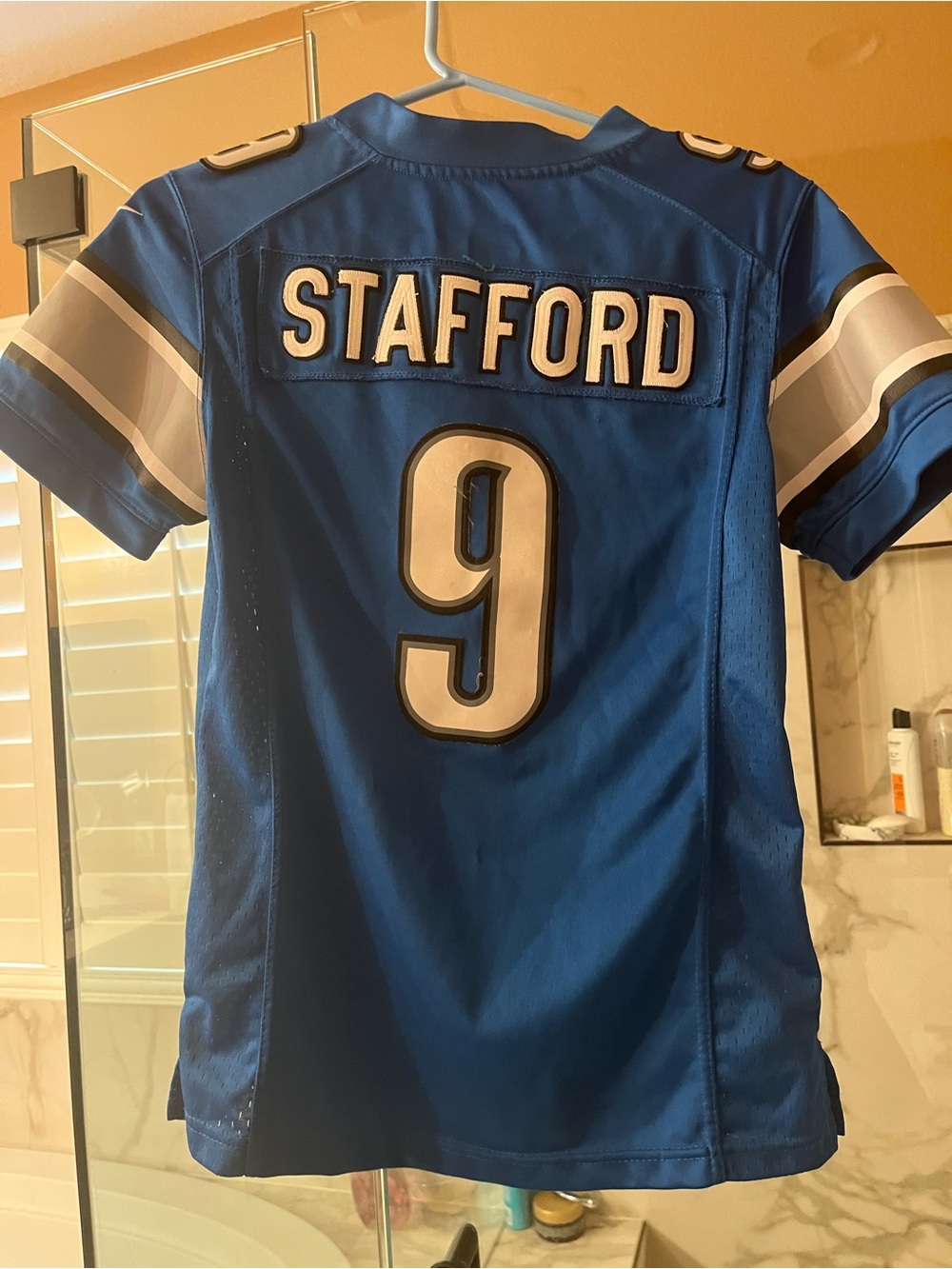 netgear Blue women’s or kids Football Jersey with White Accents - Stafford #9
